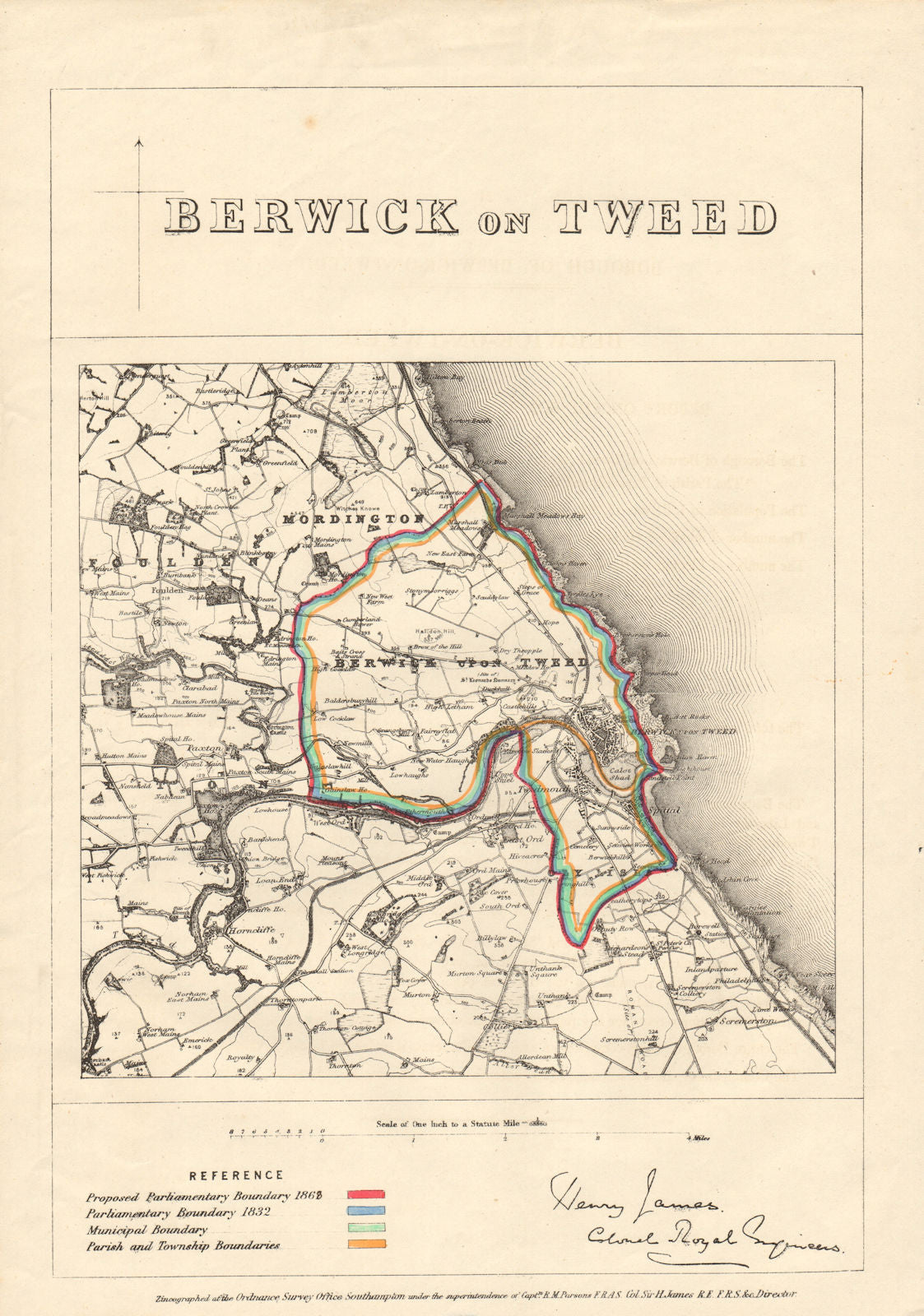 Berwick-on-Tweed. JAMES. PARLIAMENTARY BOUNDARY COMMISSION 1868 old map